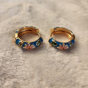 Floral Enamel Hoop Earrings